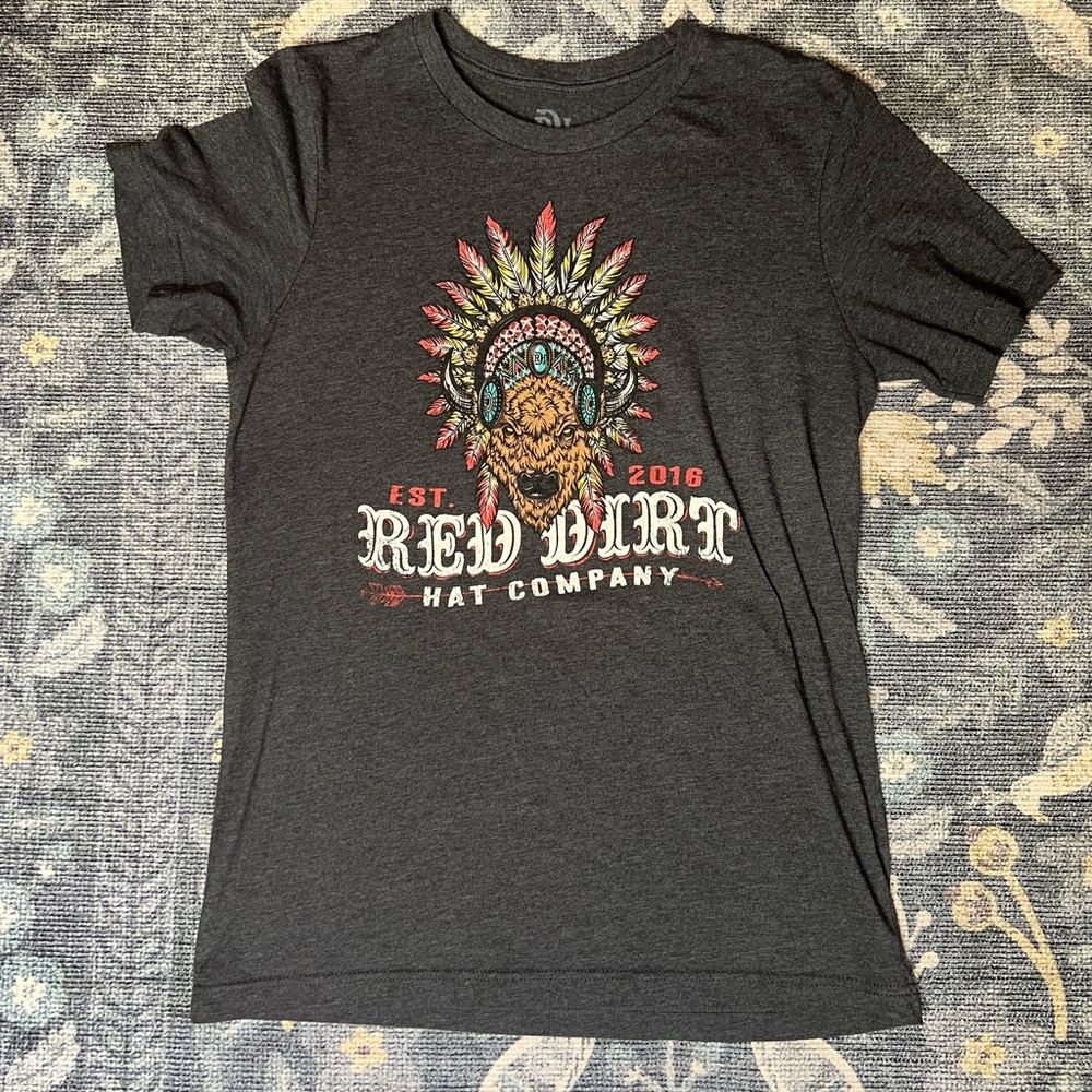 RED DIRT HAT CO. buffalo headdress dark grey graphic T-Shirt